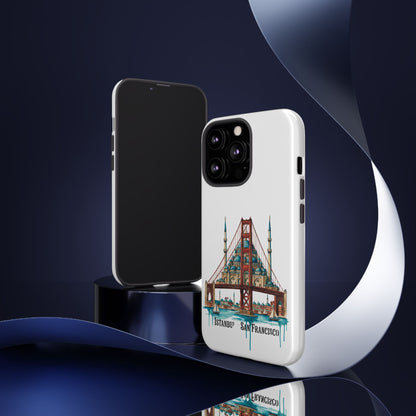 City Bridge Phone Case — Istanbul × San Francisco Illustrated Travel Design