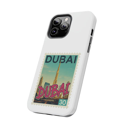 Coque de téléphone motif timbre-poste de Dubaï — Coque iPhone résistante inspirée du voyage