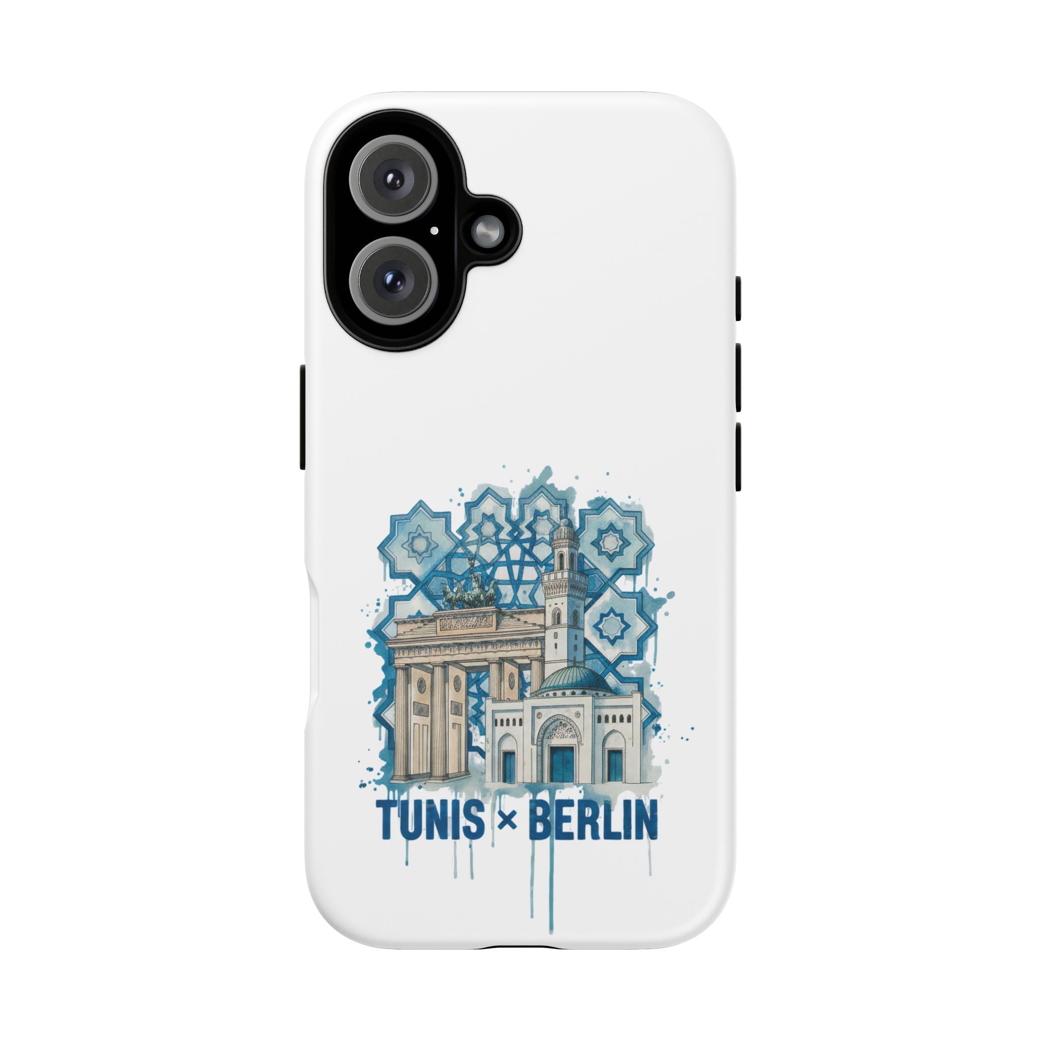 Tunis × Berlin Phone Case — Blue Mosaic Landmark Protective Phone Cover