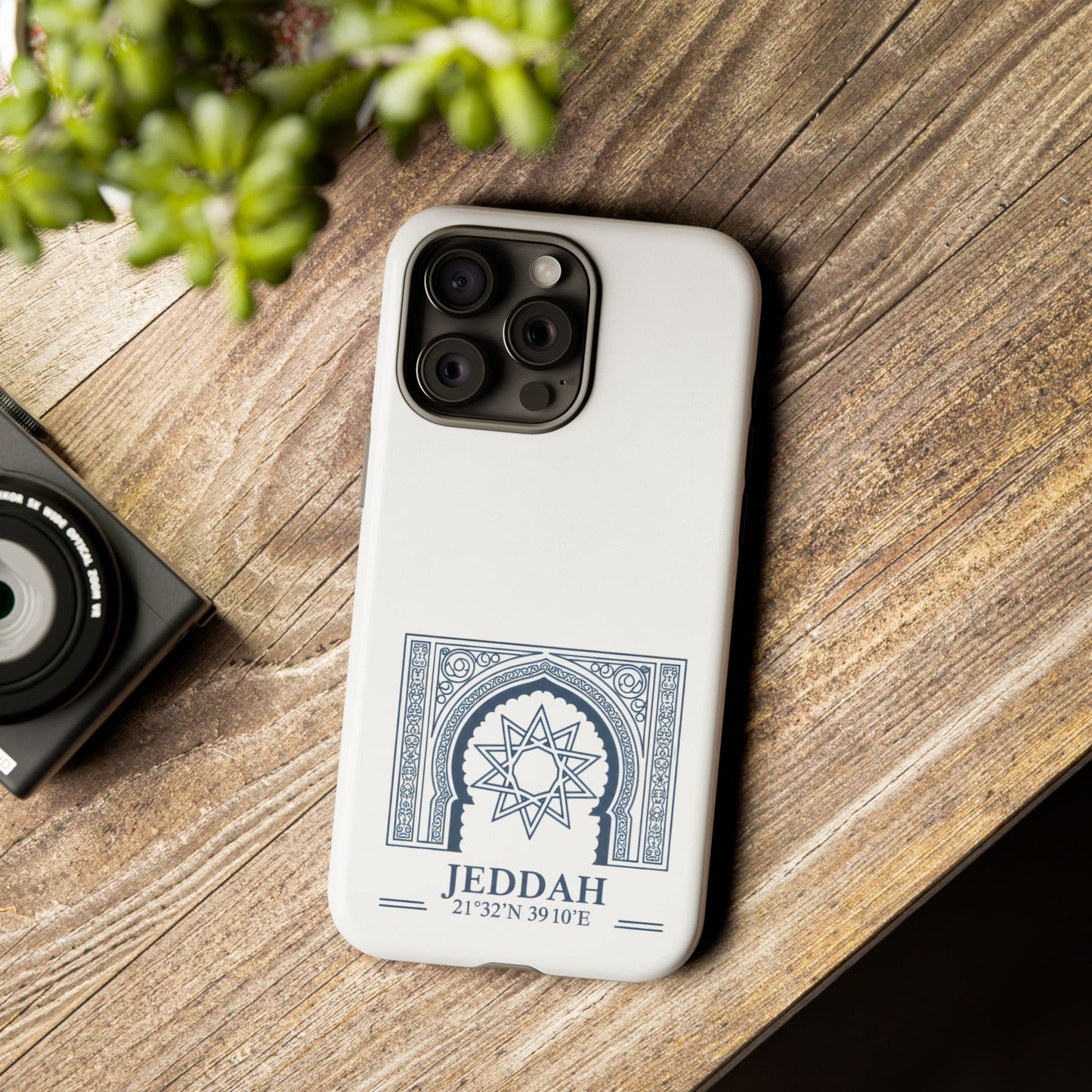 Jeddah Coordinates Phone Case — Blue Islamic Arch Travel Souvenir