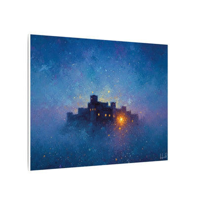Tableau sur toile mate « Forteresse de la Nuit Étoilée » — Paysage mystique de château bleu