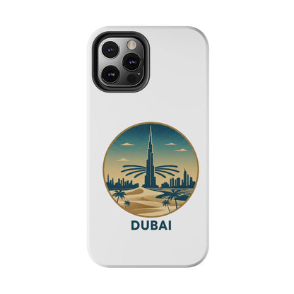 Coque de téléphone résistante motif skyline de Dubaï — Étui de voyage rétro palmiers du désert