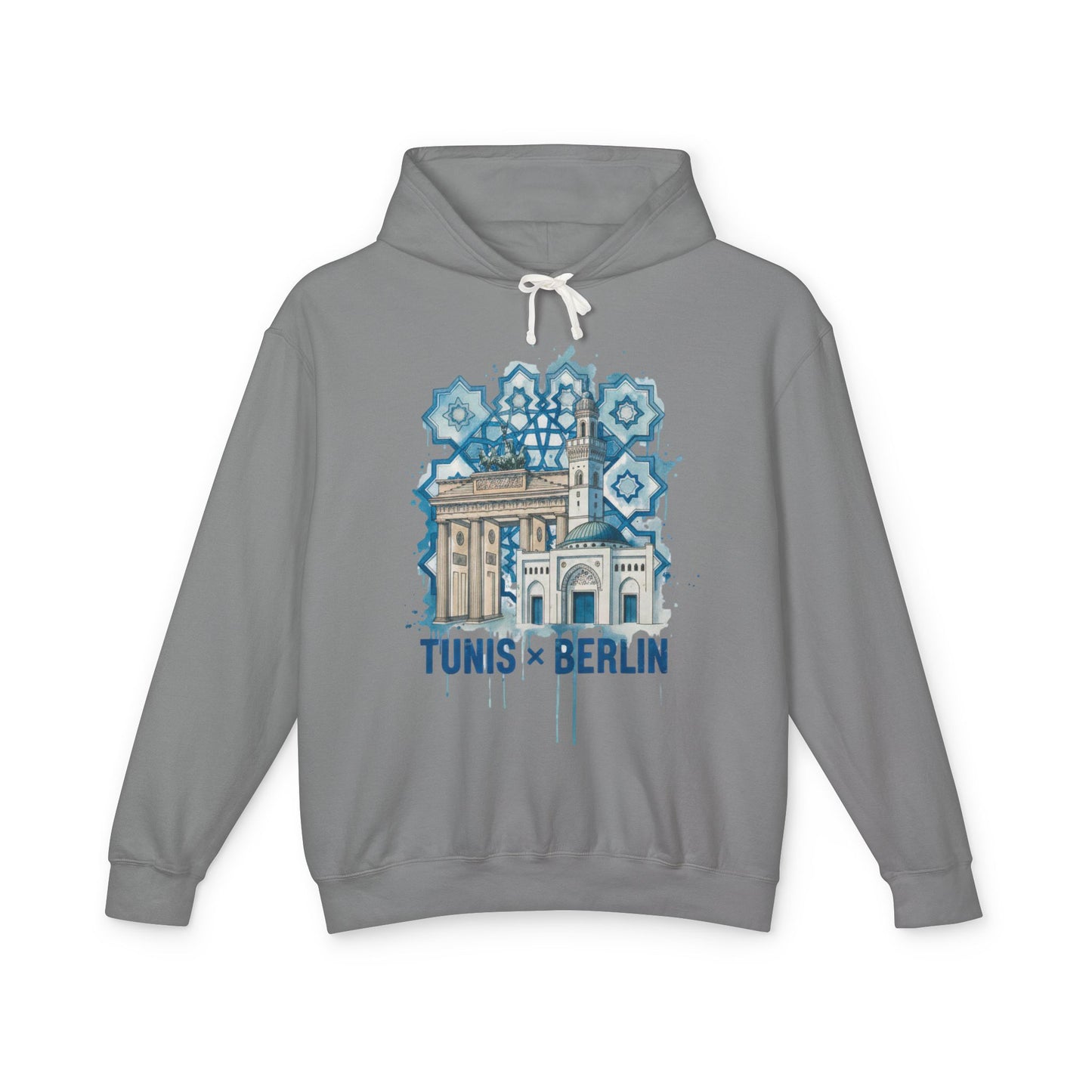 Tunis × Berlin Hoodie — Travel Mashup Graphic Hooded Sweatshirt