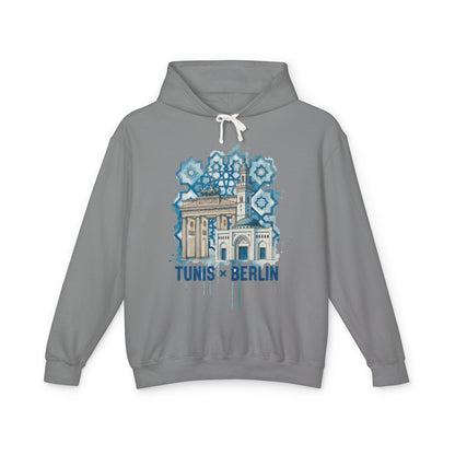 Tunis × Berlin Hoodie — Travel Mashup Graphic Hooded Sweatshirt