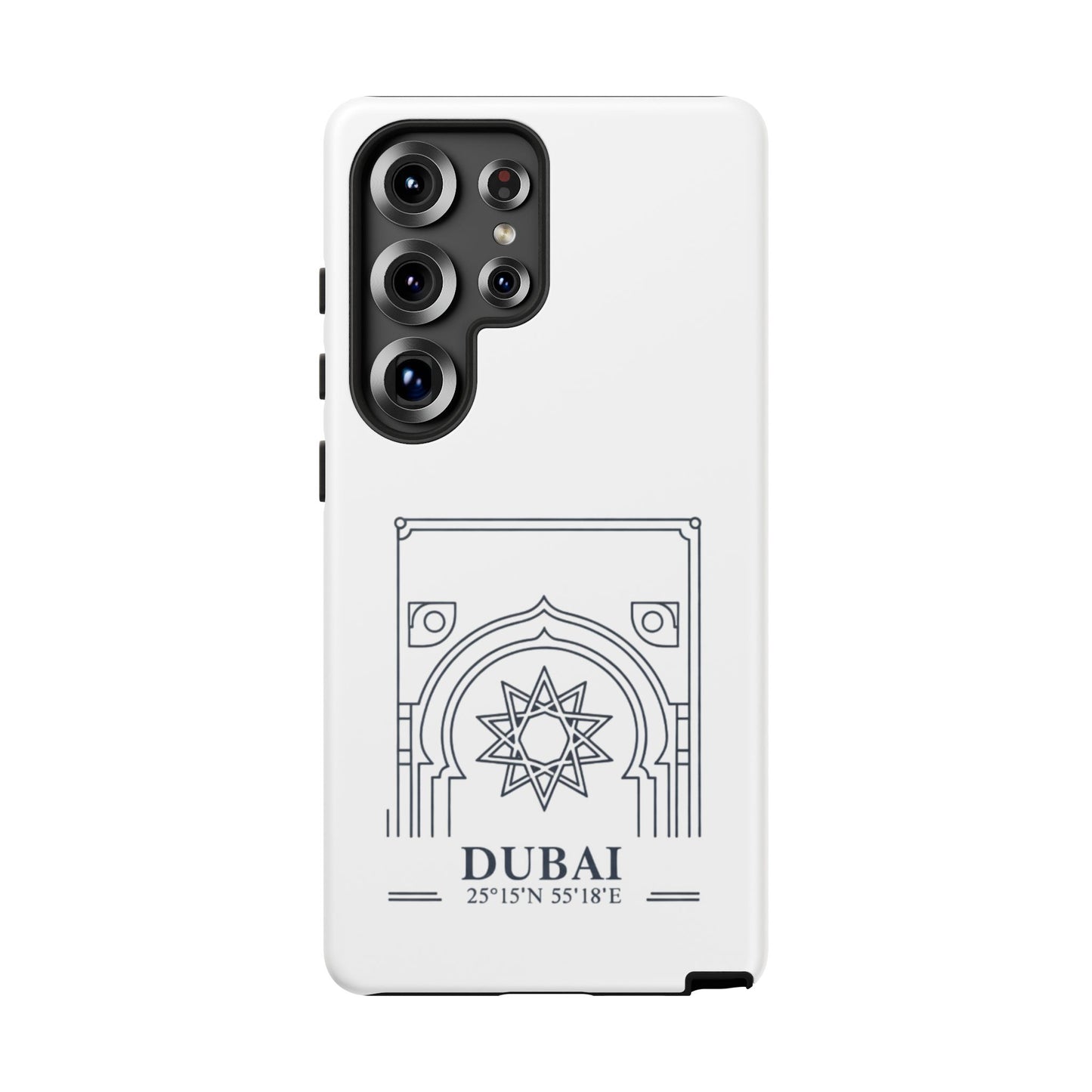 Dubai Architectural Phone Case — Minimal Souvenir Travel Design with Coordinates