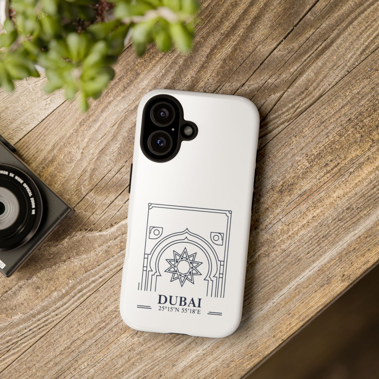 Dubai Architectural Phone Case — Minimal Souvenir Travel Design with Coordinates