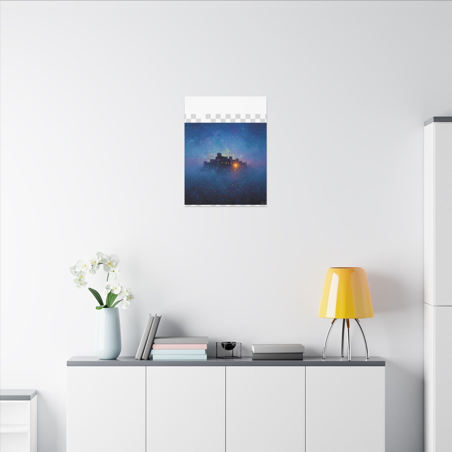 Tableau sur toile mate « Forteresse de la Nuit Étoilée » — Paysage mystique de château bleu