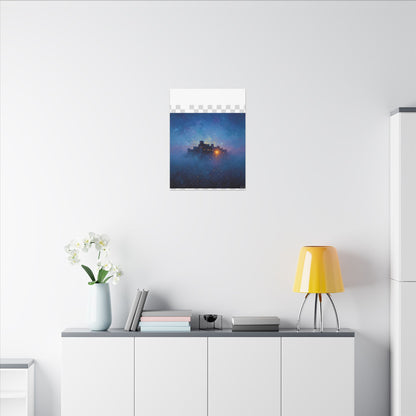 Tableau sur toile mate « Forteresse de la Nuit Étoilée » — Paysage mystique de château bleu