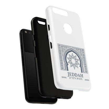 Jeddah Coordinates Phone Case — Arabic Arch Geometric Design