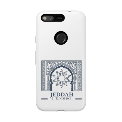 Jeddah Coordinates Phone Case — Arabic Arch Geometric Design
