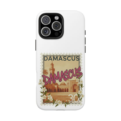 Étui de téléphone résistant à motif de timbres vintage Damas — Coque de téléphone rétro pour voyage