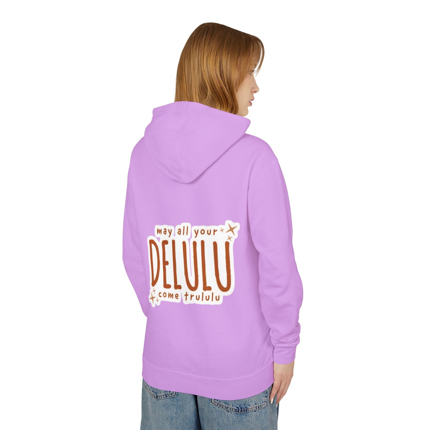 Delulu Hoodie — "may all your DELULU come trululu" Graphic Lightweight Hooded Sweatshirt