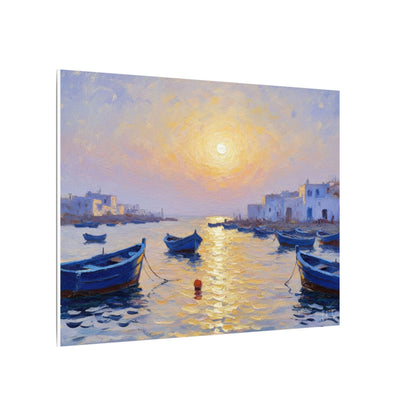 Seaside Sunset Canvas Print — Boats on Tranquil Harbor Wall Art