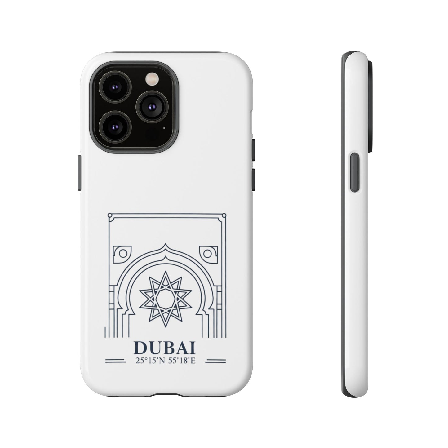 Dubai Architectural Phone Case — Minimal Souvenir Travel Design with Coordinates