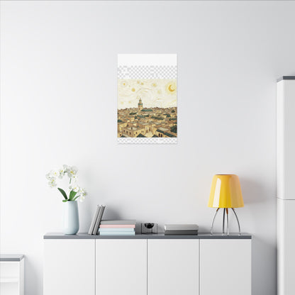 Moroccan Cityscape Canvas Print — Starry Night-Inspired Mosque Wall Art