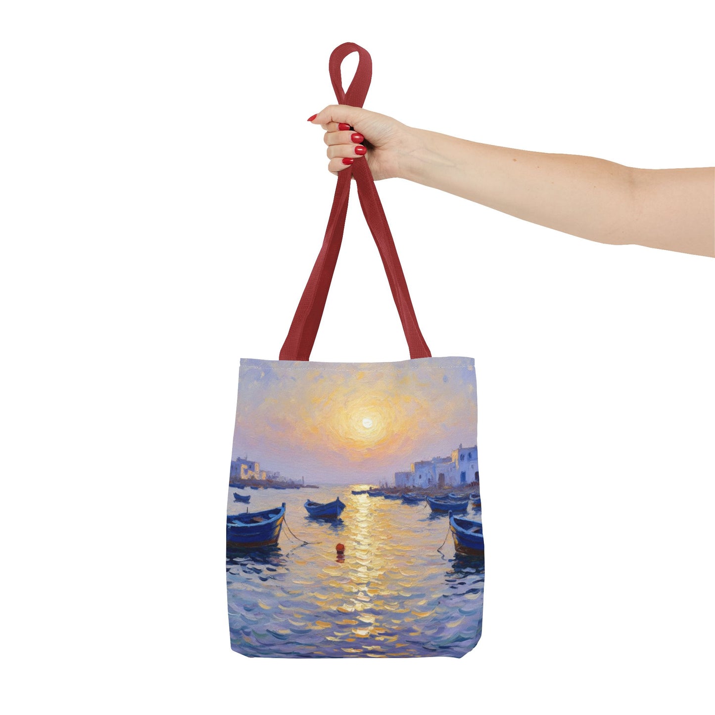 Sunset Harbor Tote Bag - Seaside Boats Art Print
