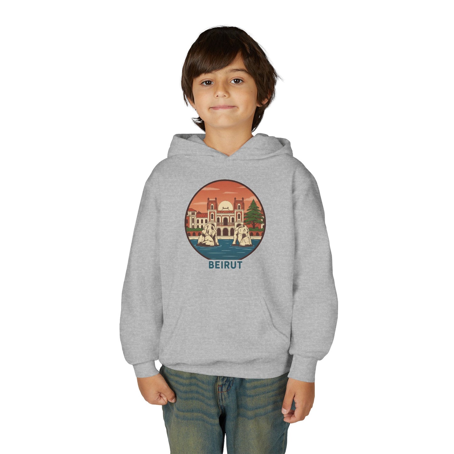 Beirut Skyline Youth Hoodie - Vintage City Illustration