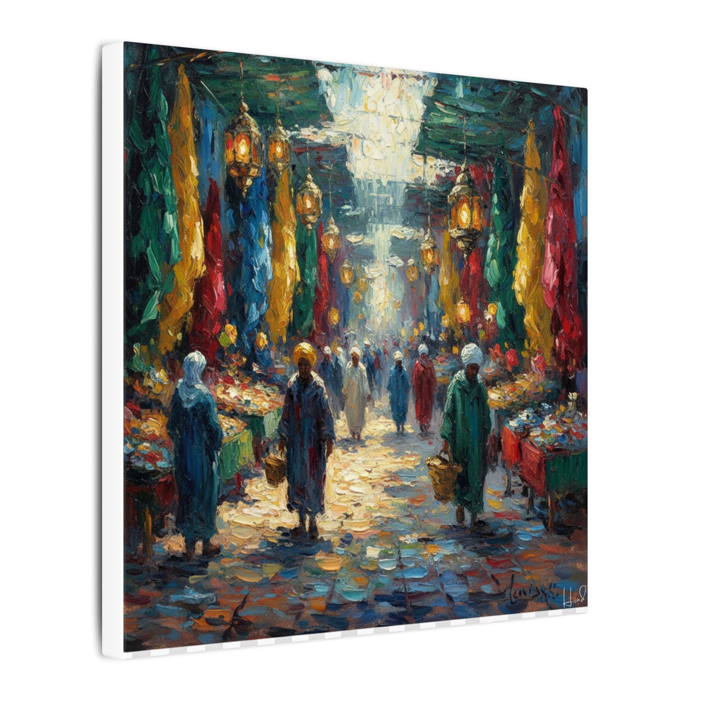Middle Eastern Market Matte Canvas Wall Art — Colorful Bazaar Street Scene