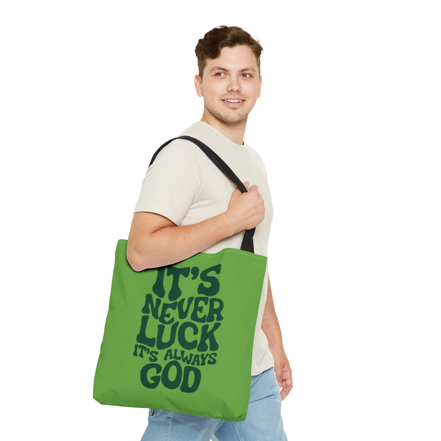 Faith Quote Tote Bag — "It's Never Luck, It's Always God" Cotton Tote