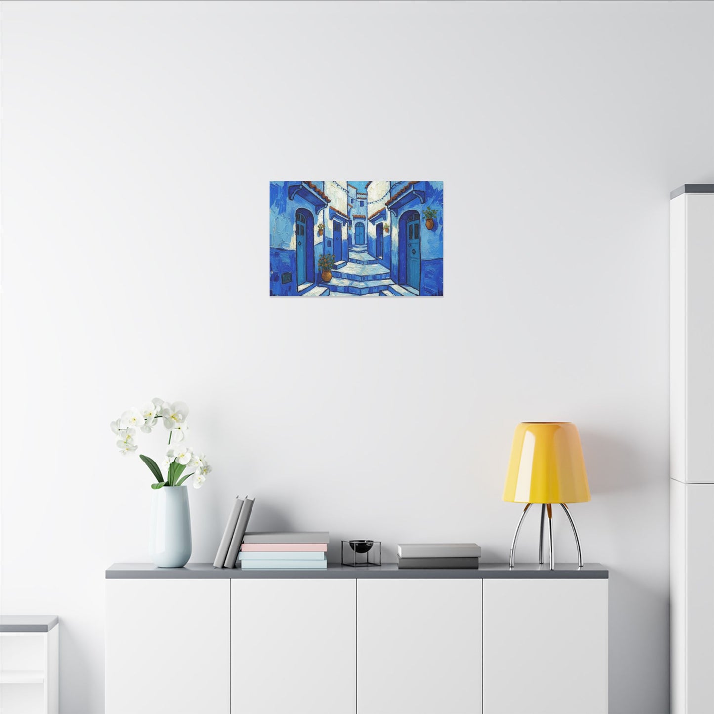 Mediterranean Blue Alley Canvas Print — Stretched Matte Wall Art