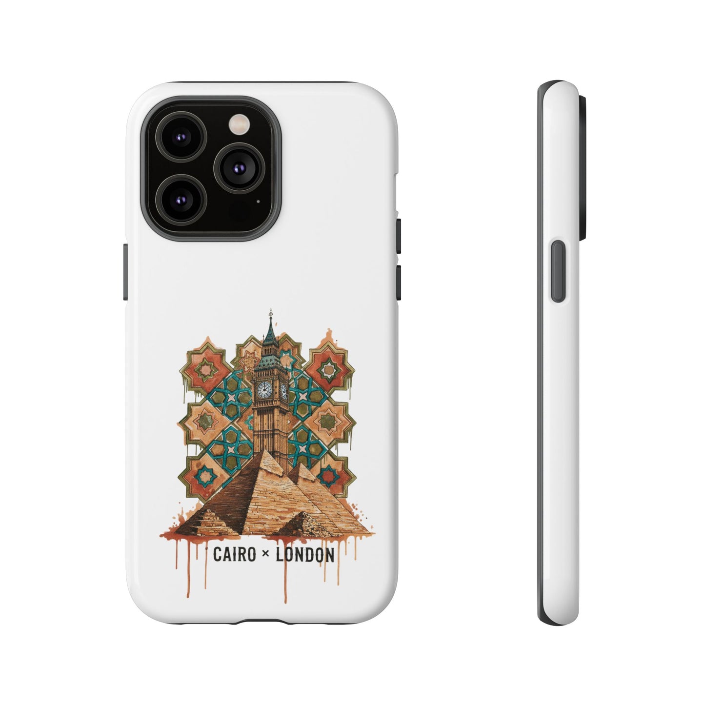 Cairo × London Phone Case — Vintage Mosaic Pyramids & Big Ben Travel Design