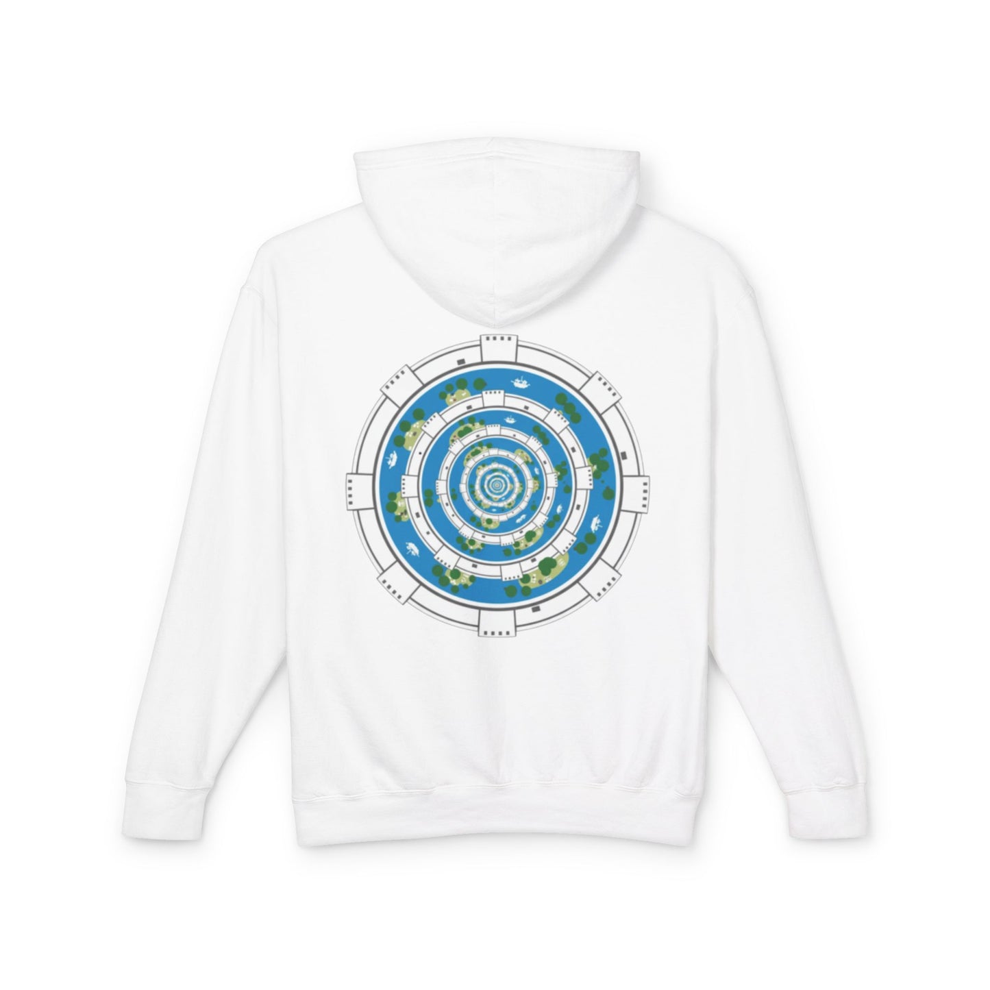 Circular World Map Hoodie — Planet Orbit Graphic Lightweight Hooded Sweatshirt