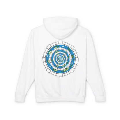 Circular World Map Hoodie — Planet Orbit Graphic Lightweight Hooded Sweatshirt