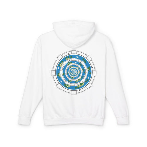 Circular World Map Hoodie — Planet Orbit Graphic Lightweight Hooded Sweatshirt