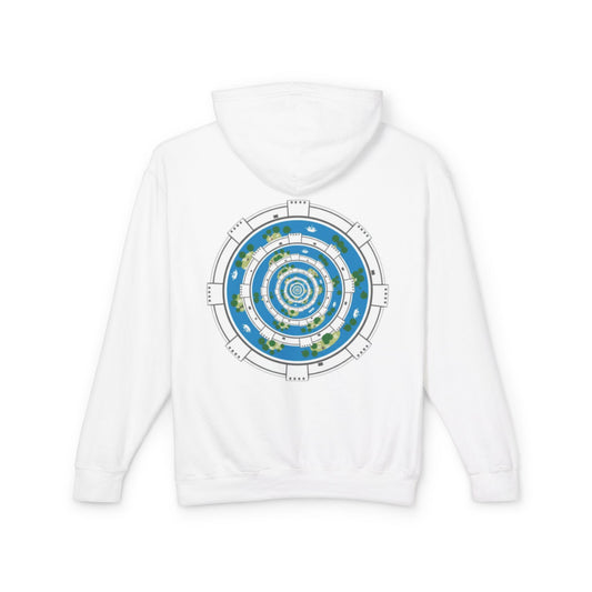 Circular World Map Hoodie — Planet Orbit Graphic Lightweight Hooded Sweatshirt