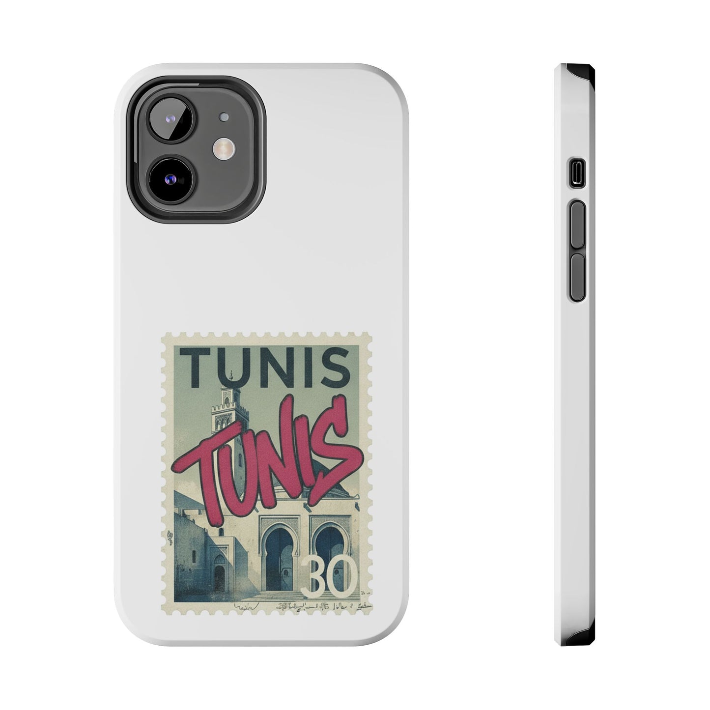 Coque de téléphone résistante à motif timbre vintage de Tunis — Étui de téléphone rétro pour voyage en Tunisie