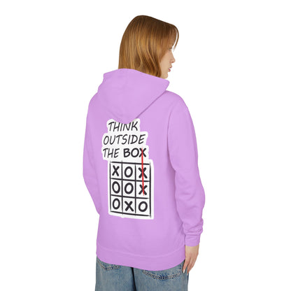 Think Outside the Box Hoodie — Tic-Tac-Toe Graphic Lightweight Hooded Sweatshirt