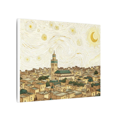 Moroccan Cityscape Canvas Print — Starry Night-Inspired Mosque Wall Art