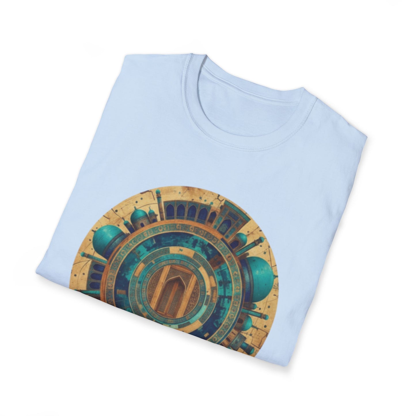 Sacred Geometry Mandala T-Shirt — Teal & Gold Spiritual Art Tee