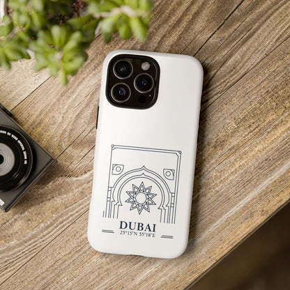 Dubai Architectural Phone Case — Minimal Souvenir Travel Design with Coordinates