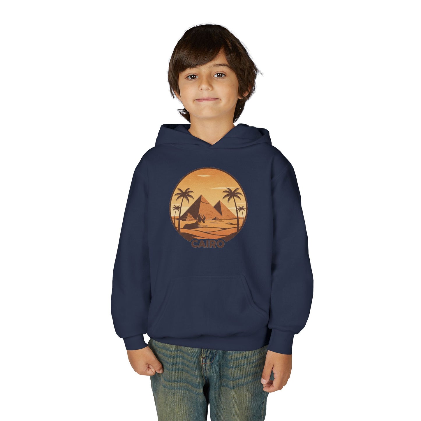 Youth Hoodie - Cairo Retro Pyramids Sunset Graphic