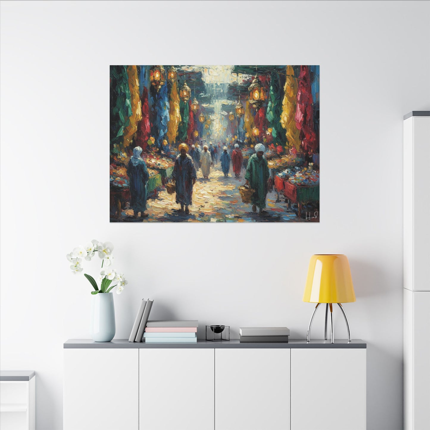 Middle Eastern Market Matte Canvas Wall Art — Colorful Bazaar Street Scene