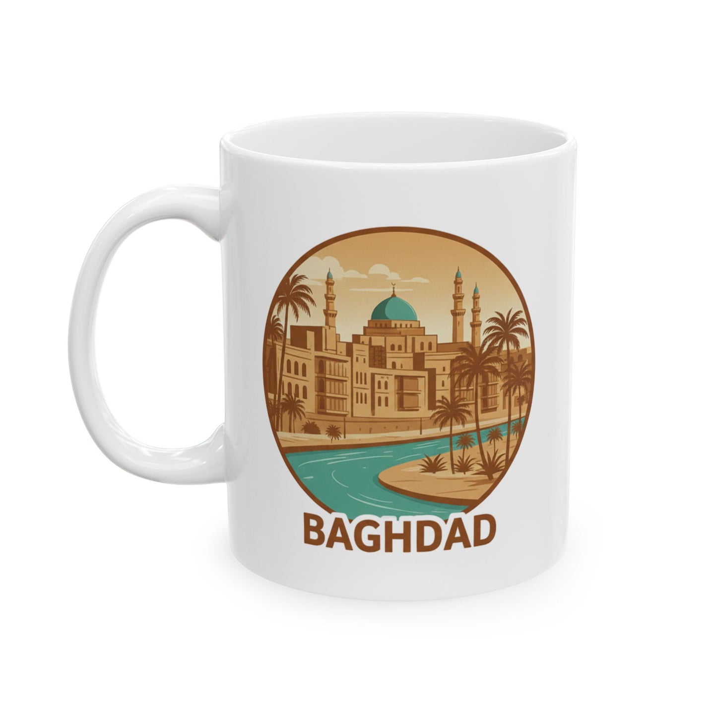 Baghdad Vintage Travel Mug — Retro Middle Eastern Cityscape Ceramic Mug (11oz, 15oz)