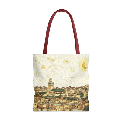 Starry Night Cityscape Tote Bag — Vintage Moroccan Skyline All-Over Print