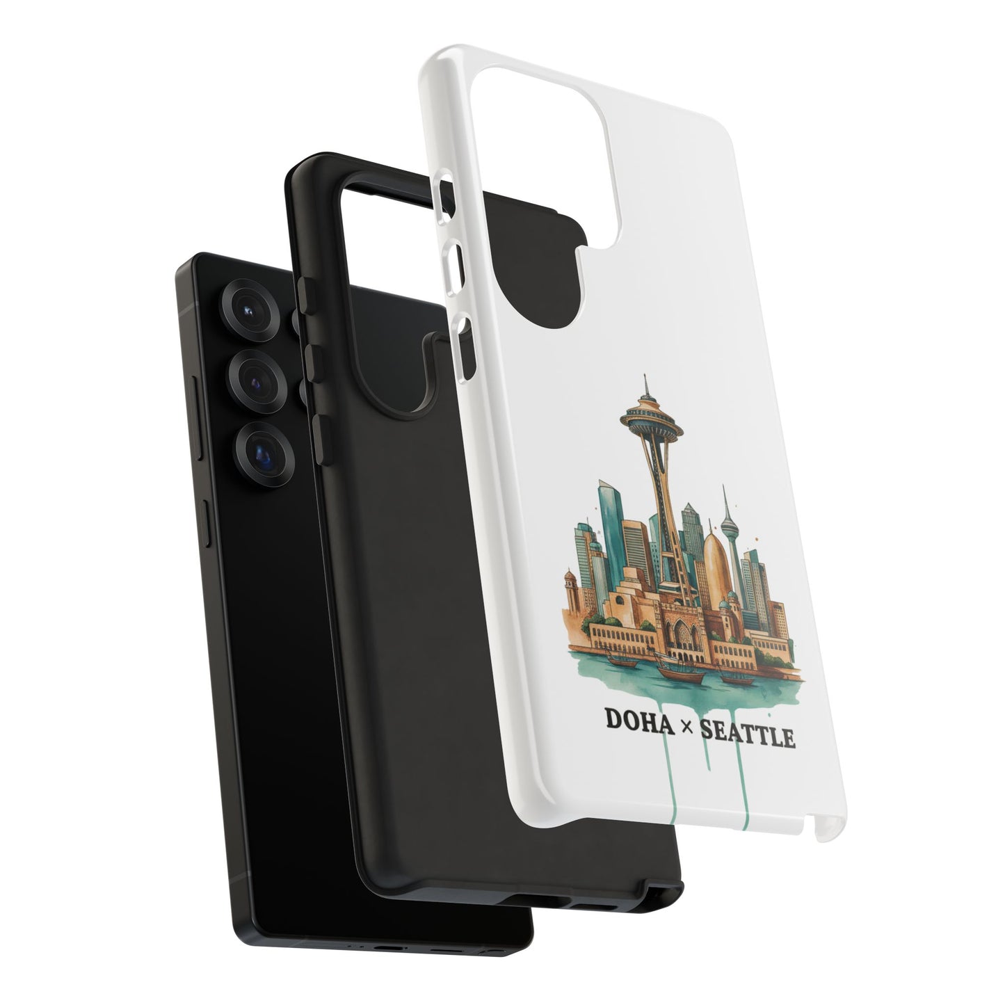 Coque de téléphone résistante Doha x Seattle Skyline — Protection pour téléphone inspirée de la ville
