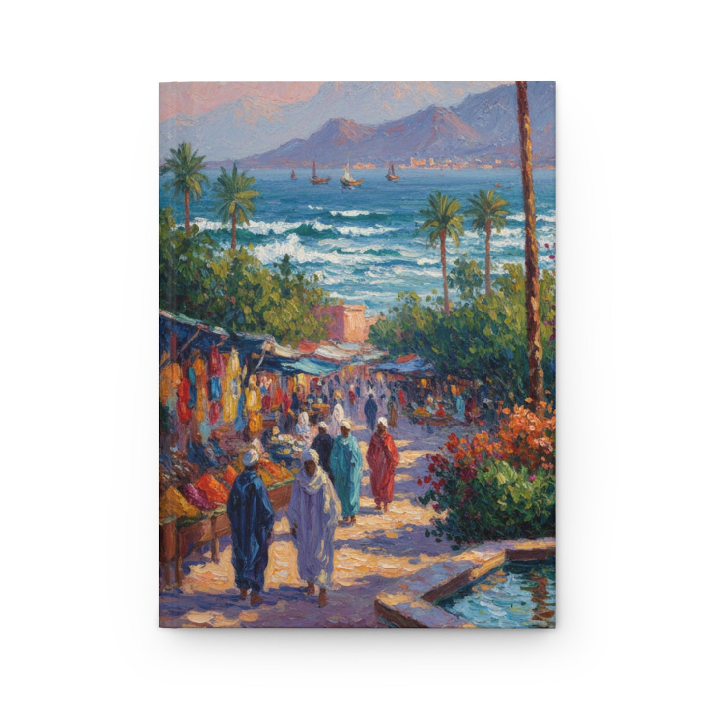 Mediterranean Market Hardcover Journal — Seaside Street Scene Notebook