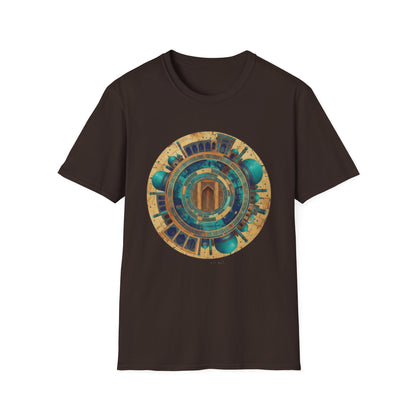 Sacred Geometry Mandala T-Shirt — Teal & Gold Spiritual Art Tee