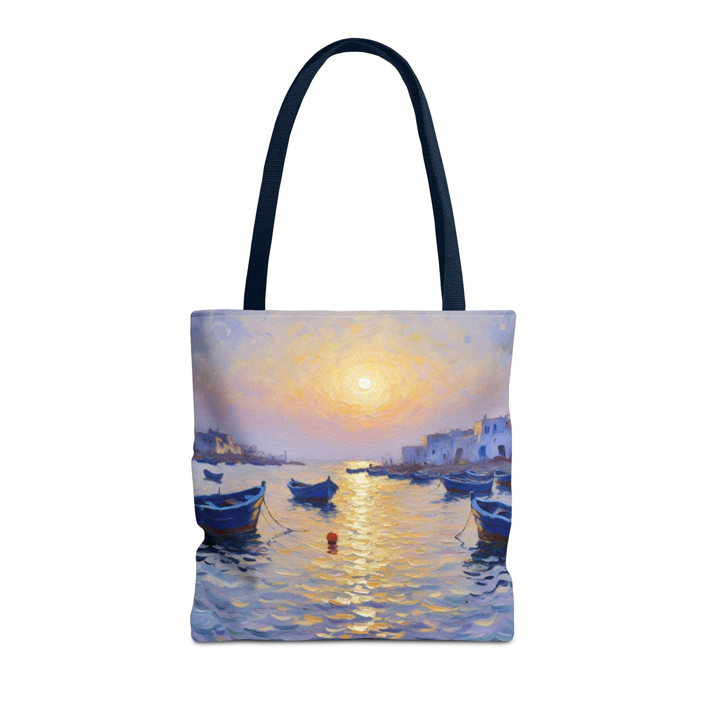 Sunset Harbor Tote Bag - Seaside Boats Art Print