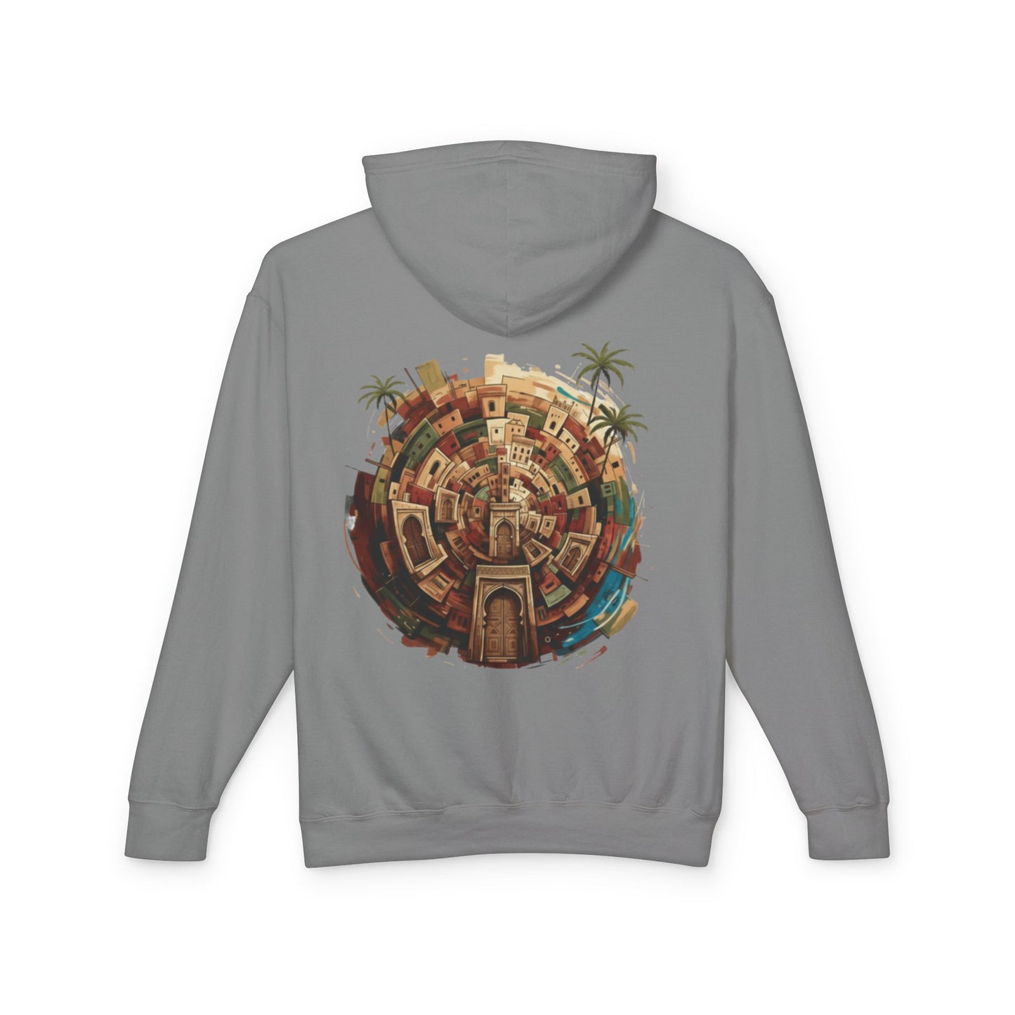 Lightweight Hoodie — Vintage Moroccan Medina Circle Back Print