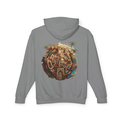 Lightweight Hoodie — Vintage Moroccan Medina Circle Back Print