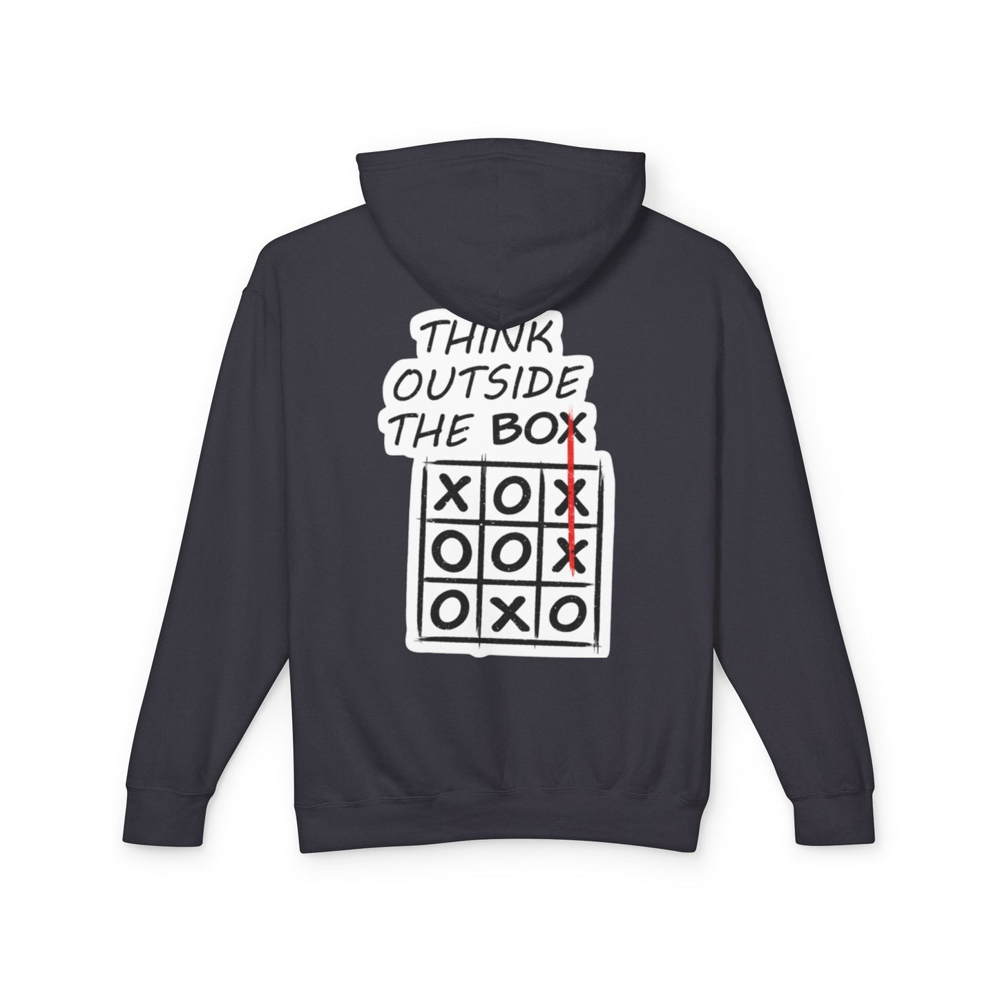 Think Outside the Box Hoodie — Tic-Tac-Toe Graphic Lightweight Hooded Sweatshirt