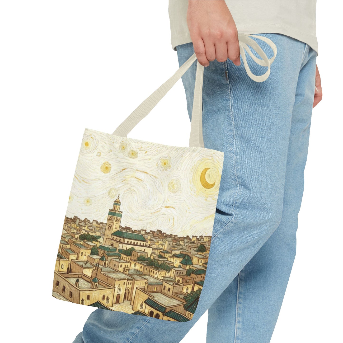 Starry Night Cityscape Tote Bag — Vintage Moroccan Skyline All-Over Print