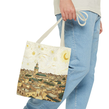 Starry Night Cityscape Tote Bag — Vintage Moroccan Skyline All-Over Print