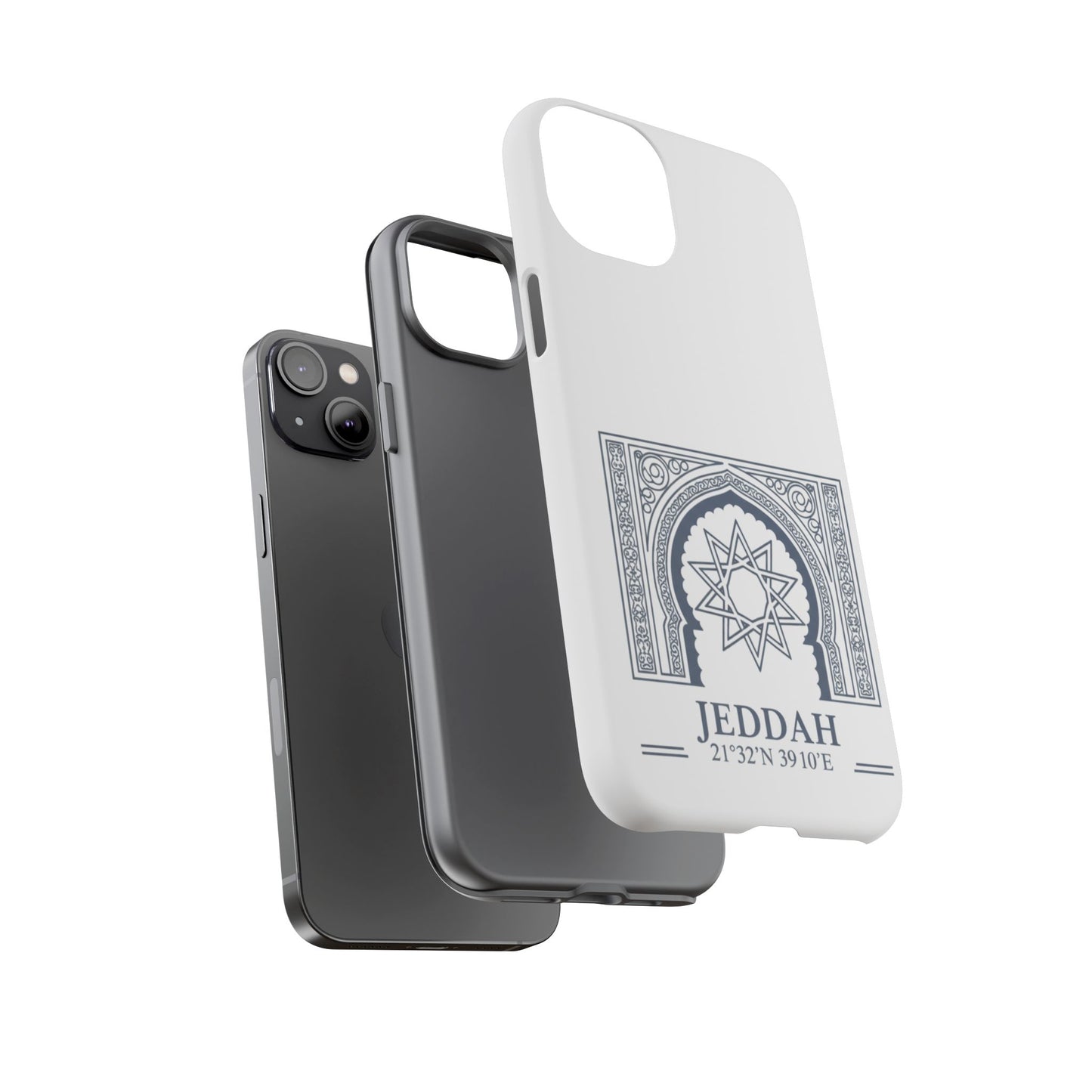 Jeddah Coordinates Phone Case — Arabic Arch Geometric Design