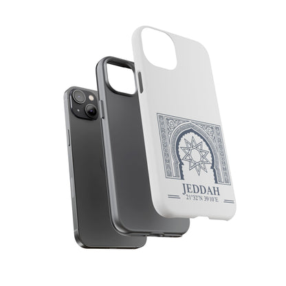 Jeddah Coordinates Phone Case — Arabic Arch Geometric Design