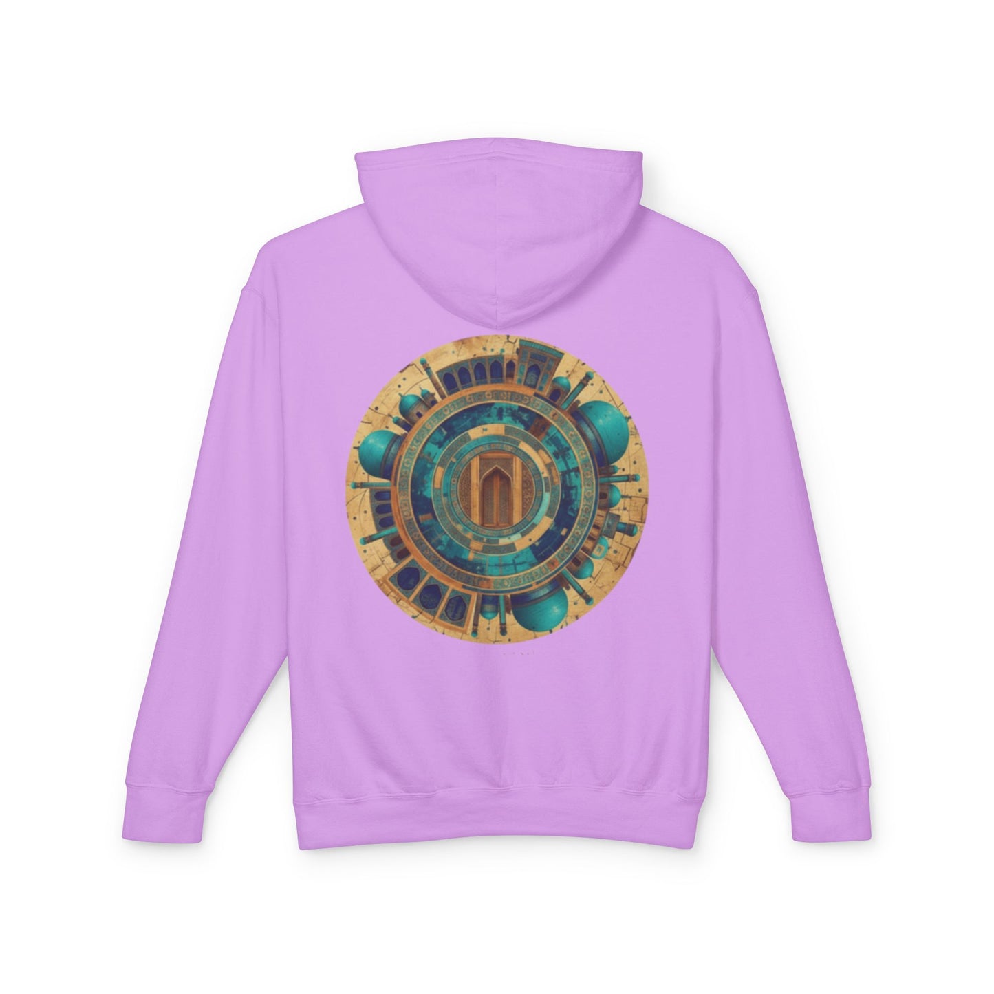 Hoodie — Vintage Teal & Gold Circular Architectural Graphic Hooded Sweatshirt